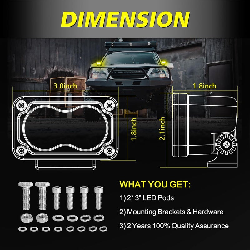 AKD Part Yellow LED Pods, 3 Inch CREE LED Yellow Fog Lights 40W Spot Motorcycle Auxiliary Light Pods Small Offroad Driving Pods Lights 2PCS for Truck Dirt Bike SUV UTV ATV Snowmobile Surron - Image 2